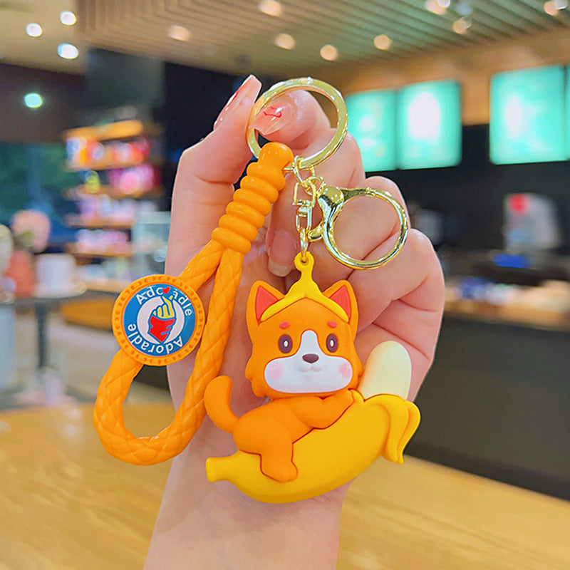 Soft Rubber Fruit Dog Keychain Cute Grape and Banana Design 9