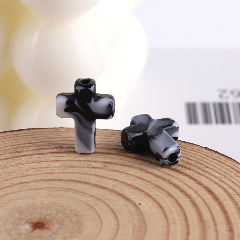 Imitation Jade Ink Color Cross Acrylic Beads 15mm Glossy Swirl 100pcs 12