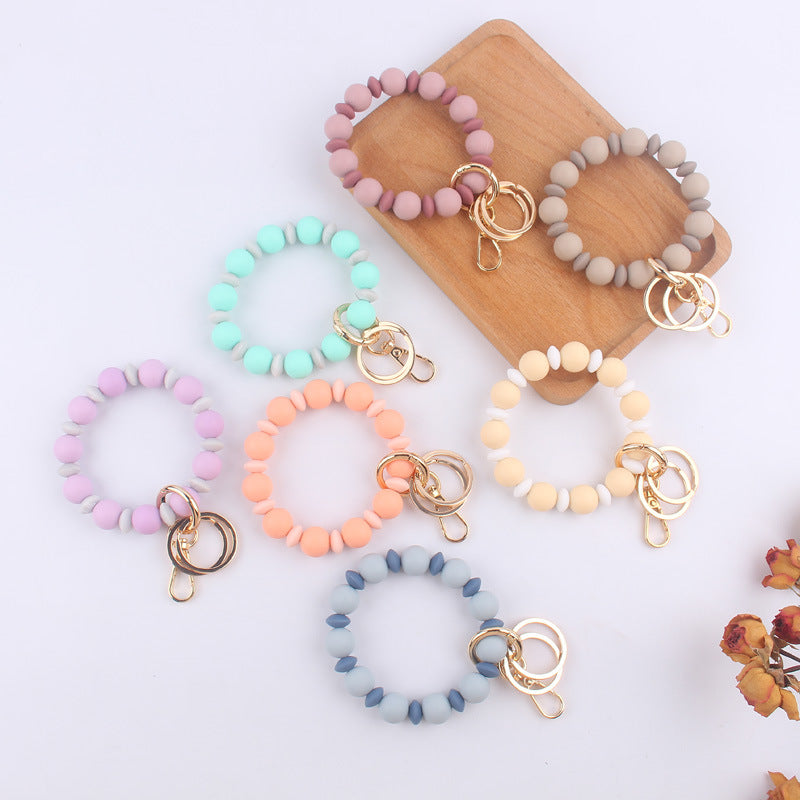 Silicone Bead Wristlet Keychain with Colorful Spacer Beads 2