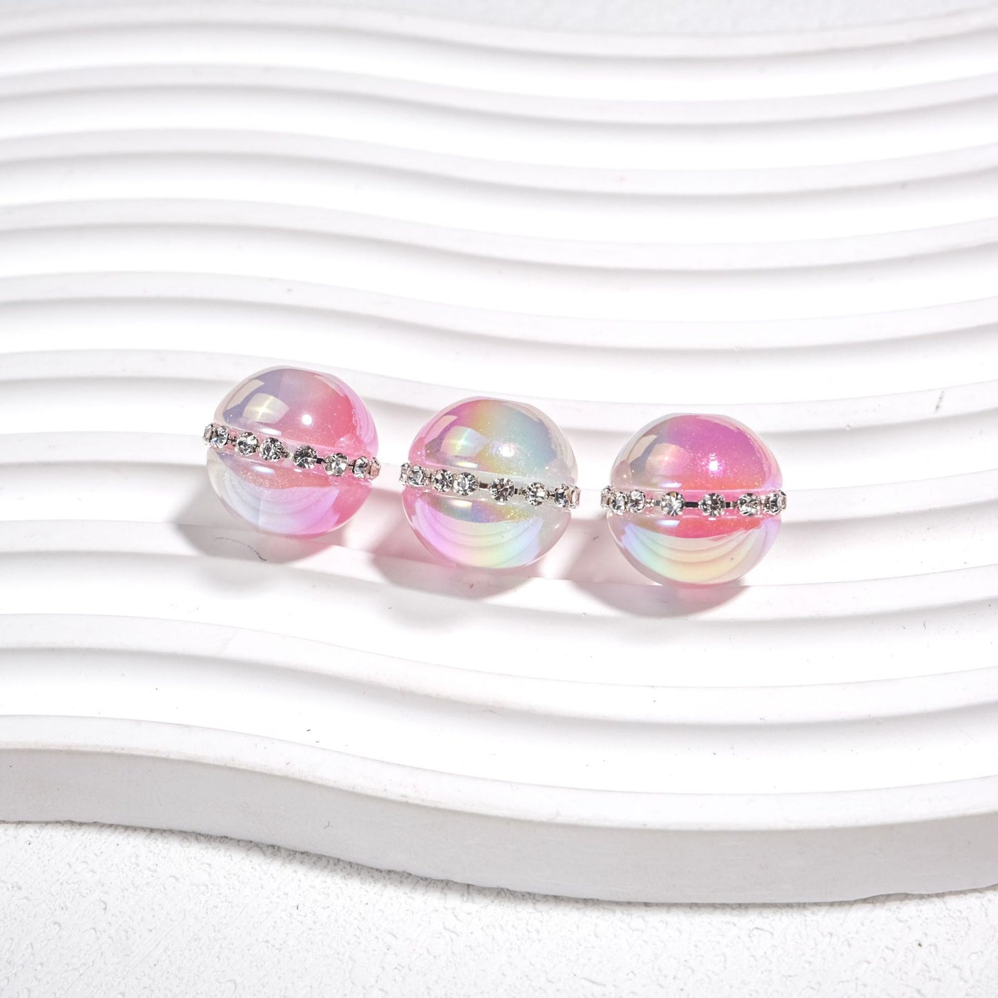 Luminous Rhinestone Chain Enlaced Resin Beads 16mm Round 10pcs 4
