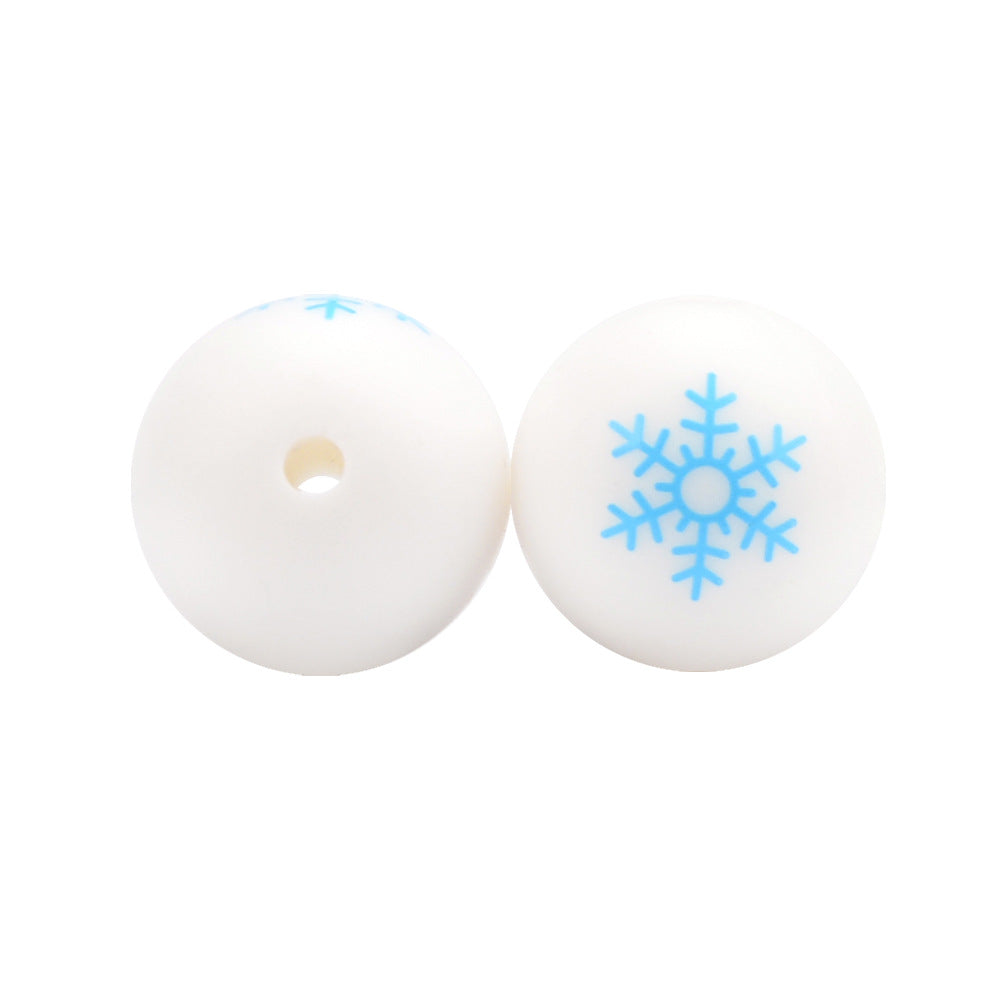 15mm Printed Christmas Silicone Beads Festive Holiday Designs 50pcs 5
