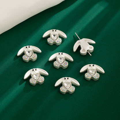Bunny Holding Heart Rhinestone Beads 21mm Alloy Embeded 10pcs 12
