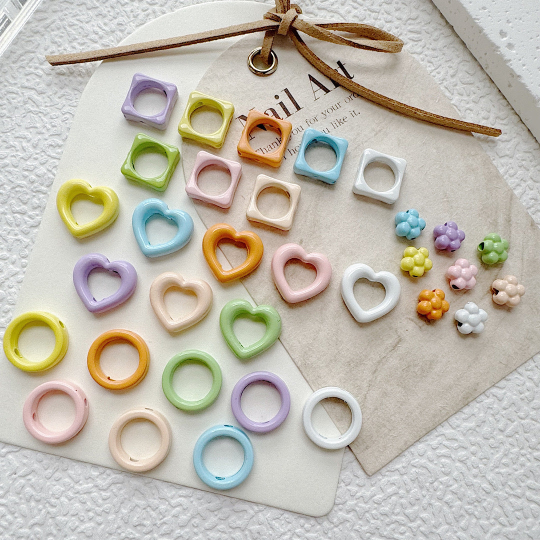 Heart Circle Floral Metal Beads Painted Solid Color Bulk 20pcs