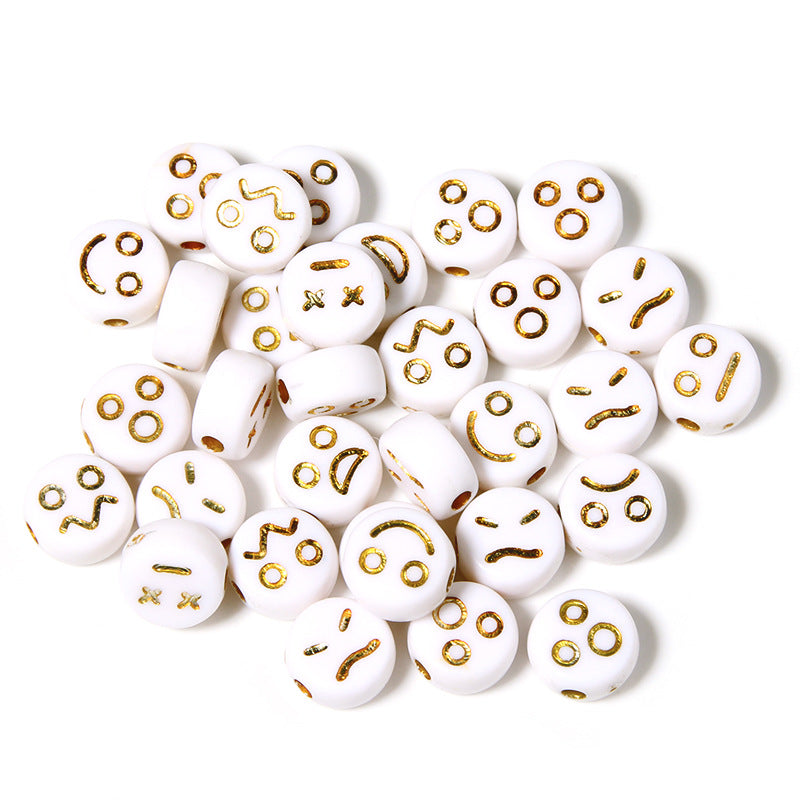 Cartoon Emoticon Flat Round Acrylic Beads 7x3.5mm Colorful 100pcs 11