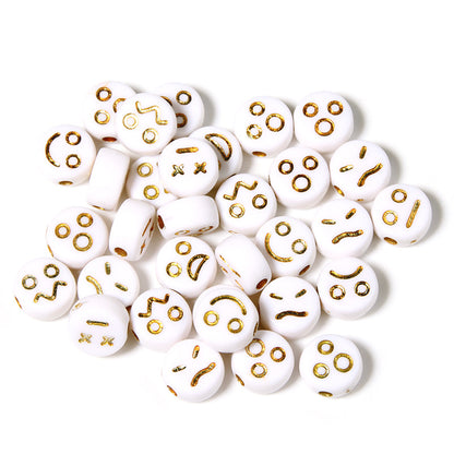 Cartoon Emoticon Flat Round Acrylic Beads 7x3.5mm Colorful 100pcs 11