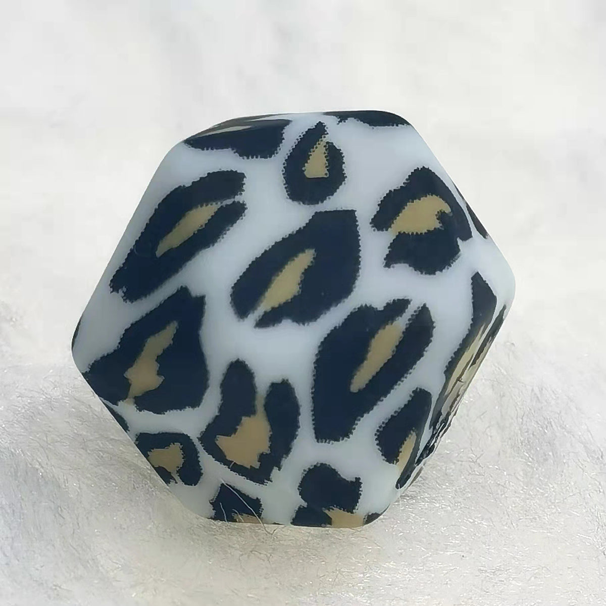 14mm Hexagon Silicone Beads Printed Camouflage Leopard Design 50pcs