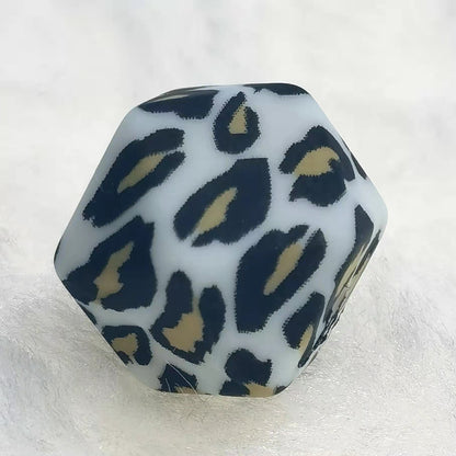 14mm Hexagon Silicone Beads Printed Camouflage Leopard Design 50pcs