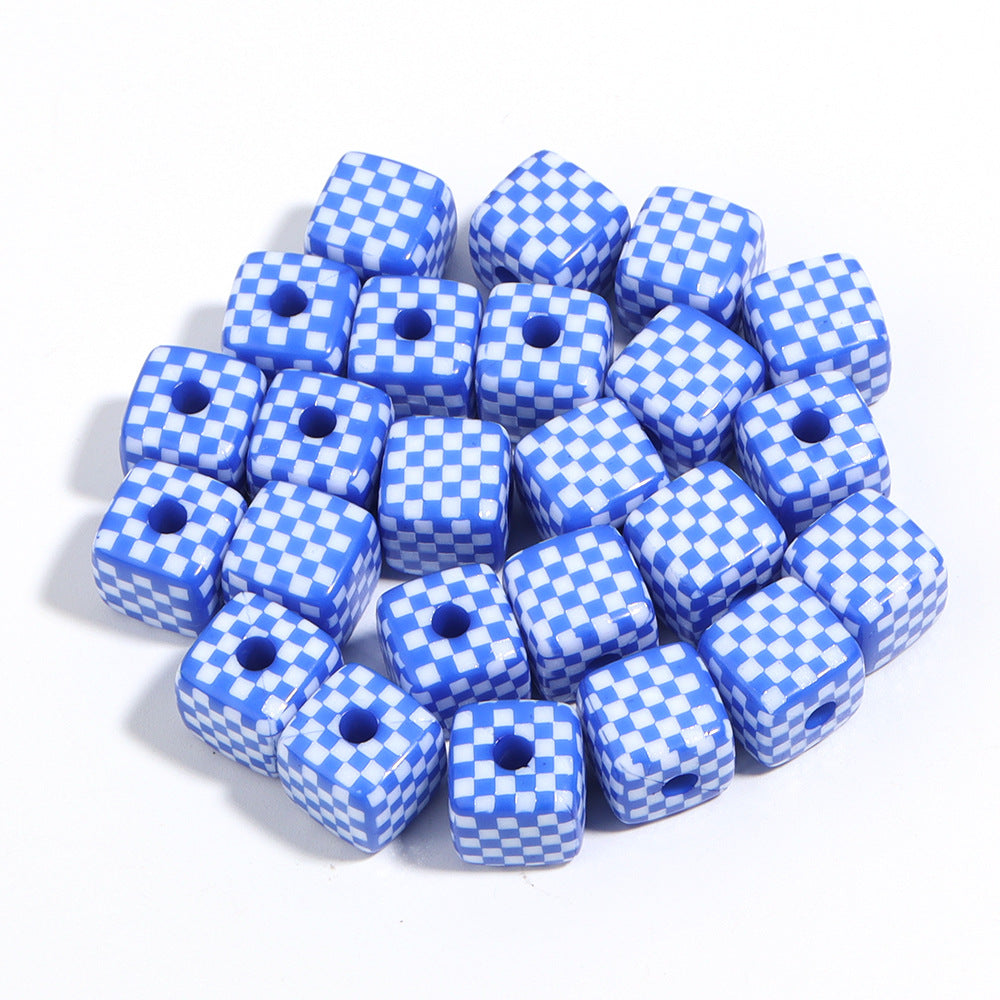 Colored Checkerboard Rounded Acrylic Square Beads 13mm 10pcs 7