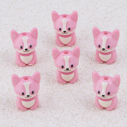 Painted 3D Corgi Acrylic Beads 16x23mm Colorful Mixed 10pcs 7