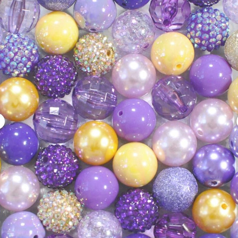 Bubblegum Beads 20mm Purple Gold Yellow Chunky Mix 50pcs 2