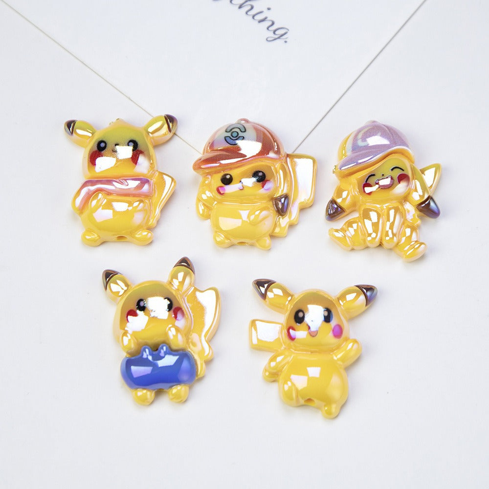Plating Cute Pikachu Resin Beads Glossy Finish 20pcs 3