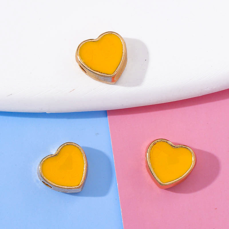 Heart Metal Beads 8mm Double-Sided Enamel Gold Tone 50pcs 10