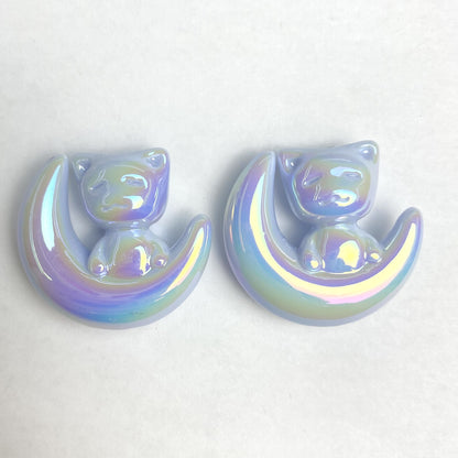 UV Plating Moon Cat Acrylic Beads 26mm Iridescent Pastel 50pcs 8