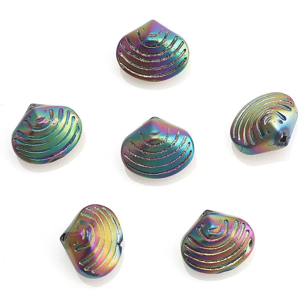 Electroplated Spiral Shell Glass Beads 14mm Iridescent Colors 30pcs 12