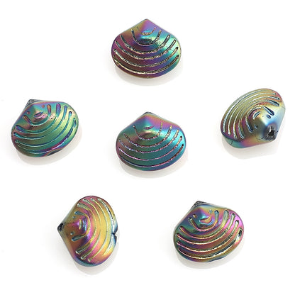 Electroplated Spiral Shell Glass Beads 14mm Iridescent Colors 30pcs 12