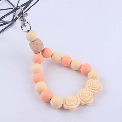 Rose Silicone Bead Wristlet Keychain Floral Charm Pastel Colors 10