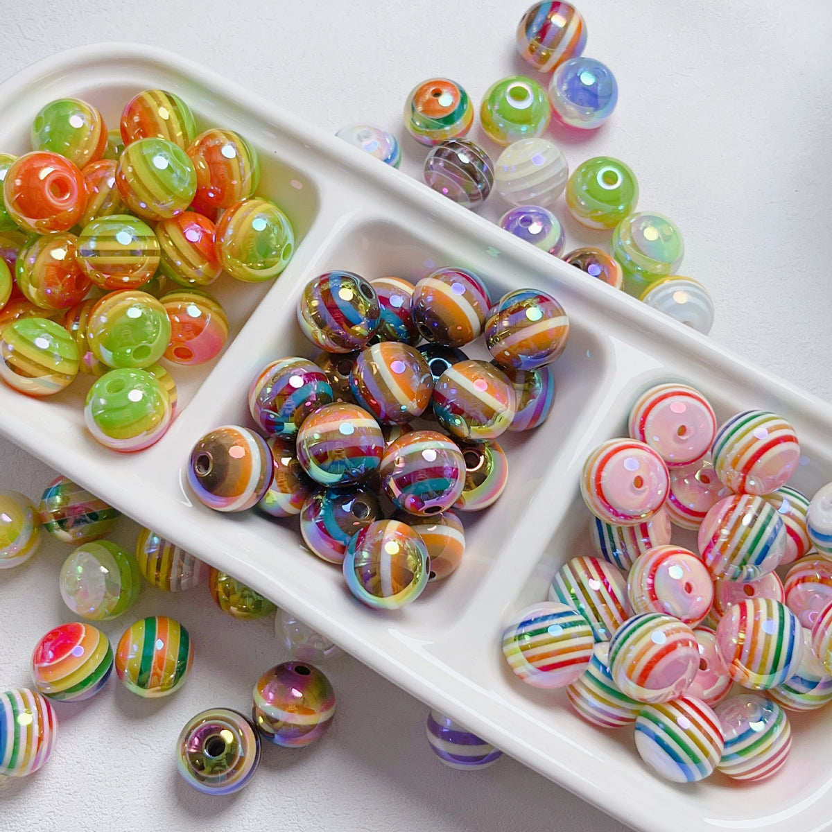 UV Plating Colorful Lollipop Striped Resin Beads 16mm 10pcs