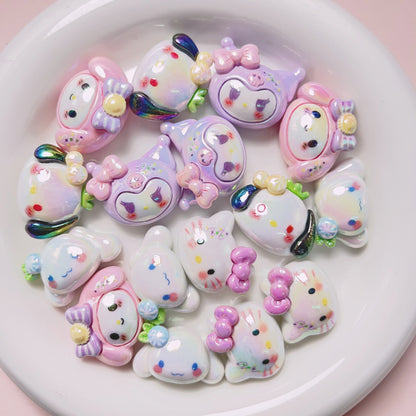 Glossy Sanrio Character Resin Beads 2.5mm Hole Pastel Colors 5pcs 11