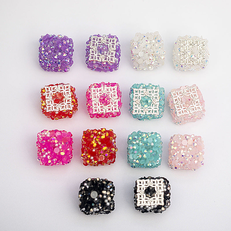 Square Rhinestone Beads 18mm Pearl Resin Acrylic Cube 10pcs 5