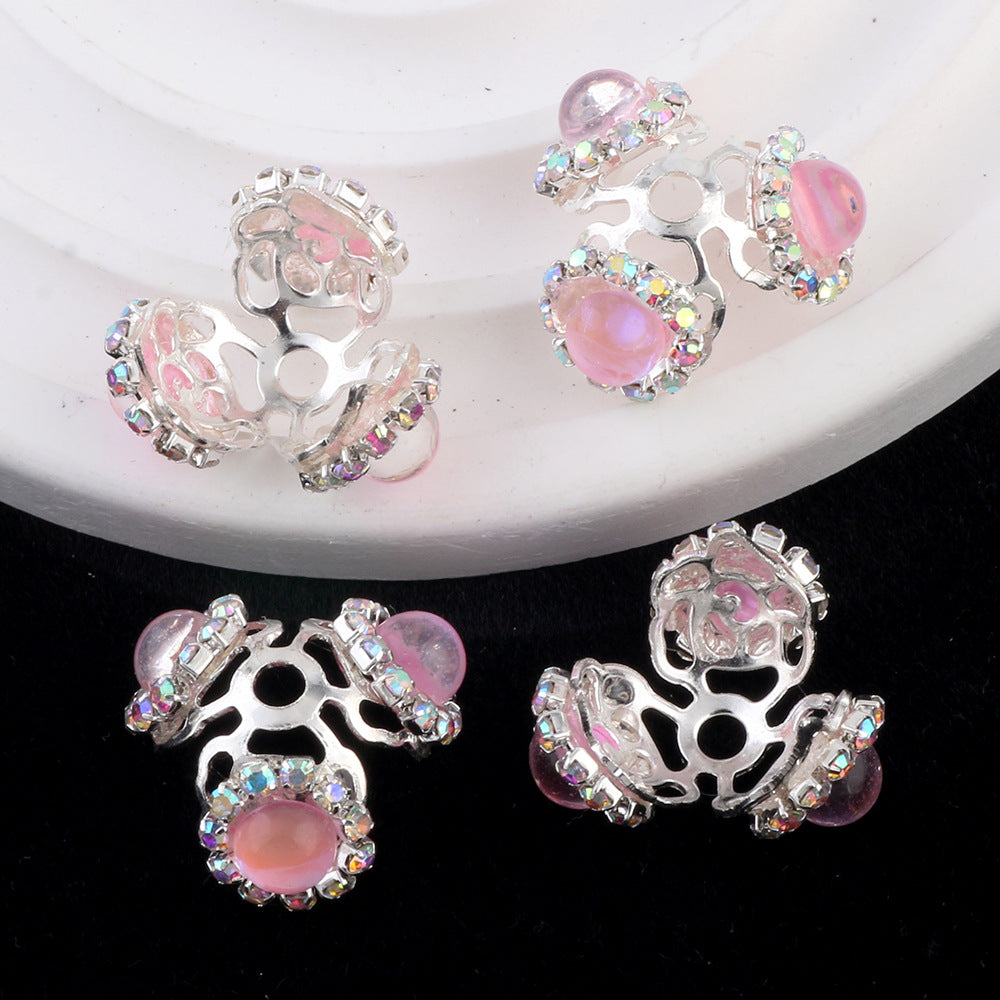 Alloy Flower Bead Caps 25mm Rhinestone Paved 10pcs 7
