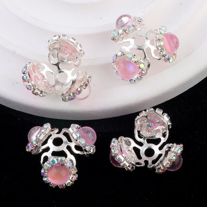 Alloy Flower Bead Caps 25mm Rhinestone Paved 10pcs 7