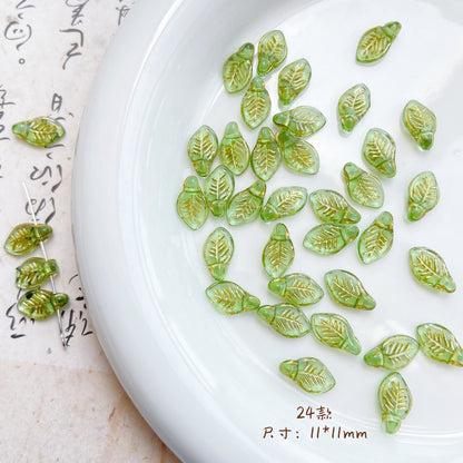 Forest Series Gilded Lampwork Glass Beads Nature Inspired Vintage 10pcs 26