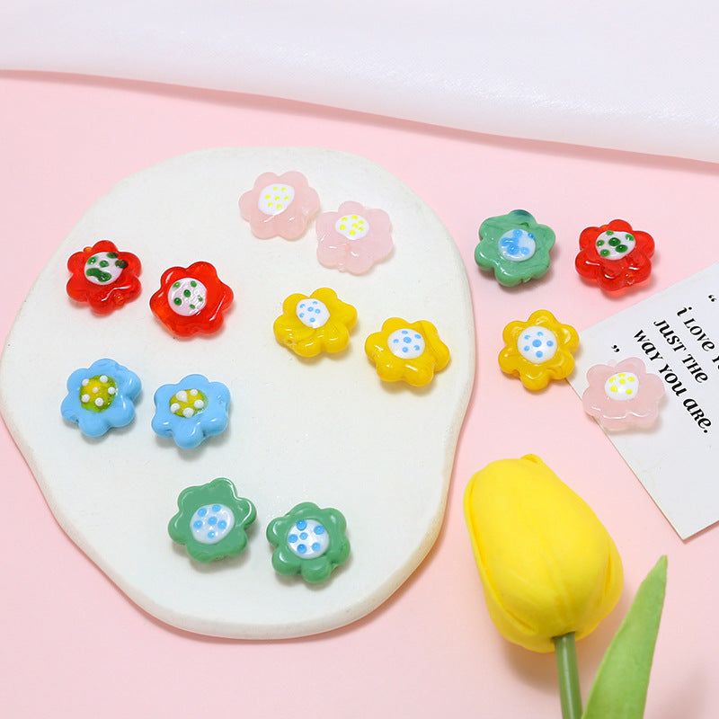 Lampwork Glass Beads Flower 19mm Hand Painted Six-Petal 10pcs 2
