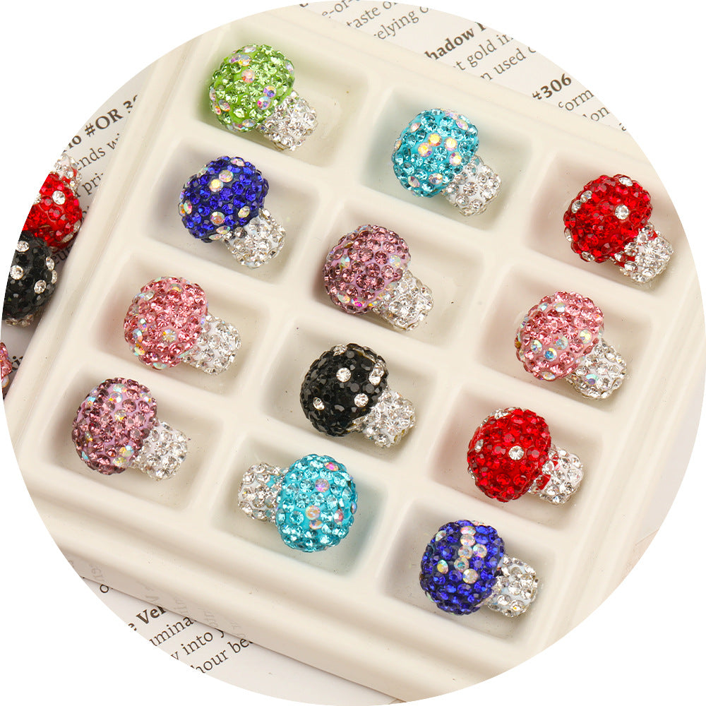Polymer Clay Mushroom Rhinestone Beads 18mm Multicolor Crystal Caps 50pcs 5