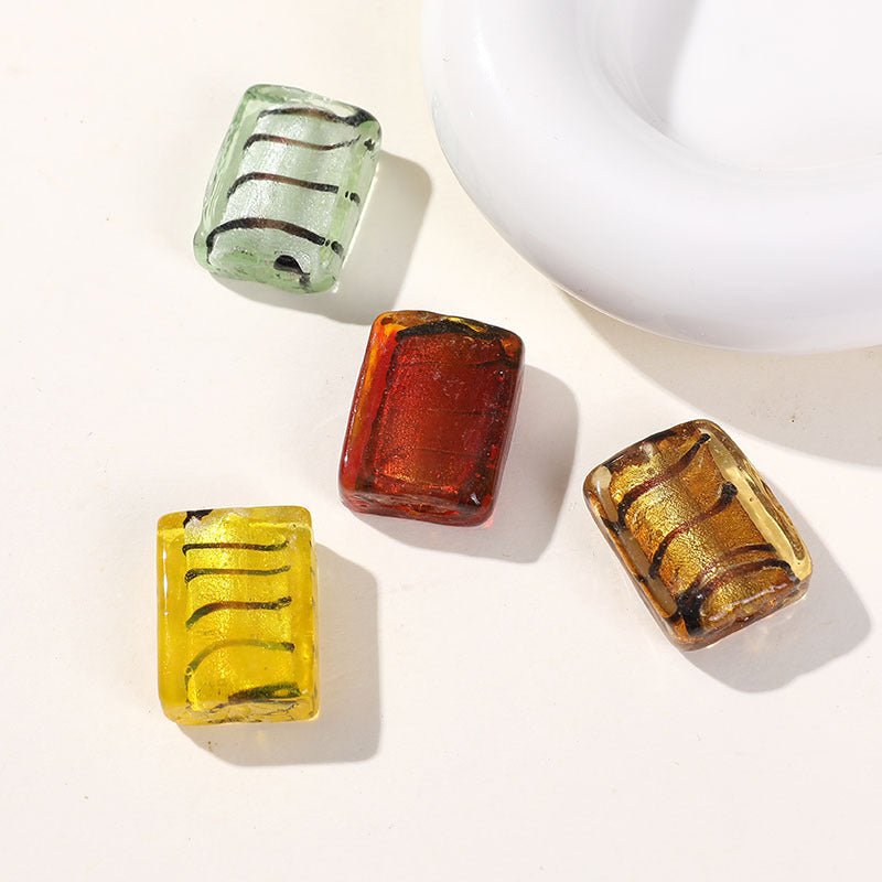 Lampwork Rectangular Glass Beads 20mm Silver Foil Striped 5pcs 4