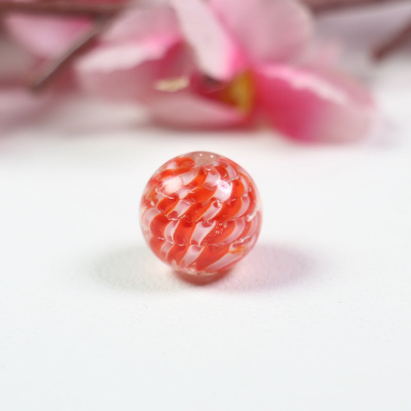 Lampwork Glass Beads Round 14mm Two-Tone Spiral Pattern 10pcs 7