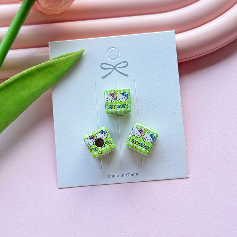 Checkered Square Acrylic Beads 12mm Hello KT Mixed Colors 20pcs 4