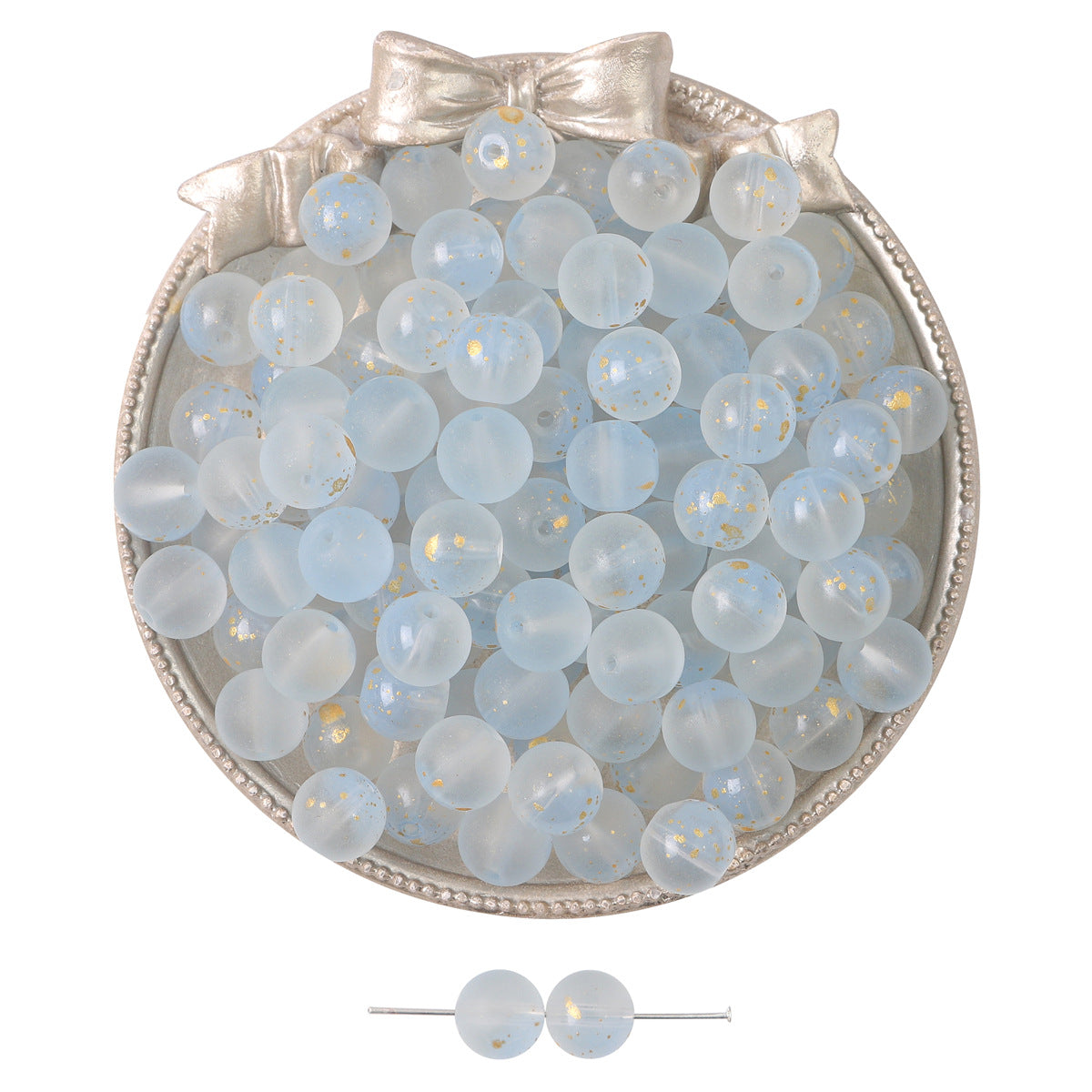 Gradient Frosted Round Glass Beads 8mm Matte Finish Gold Flecks 50pcs 23