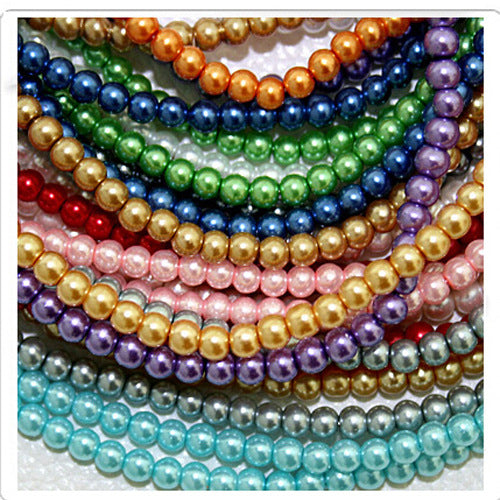 Pearl Round Glass Beads 10mm Luminous Mixed Colors 40pcs