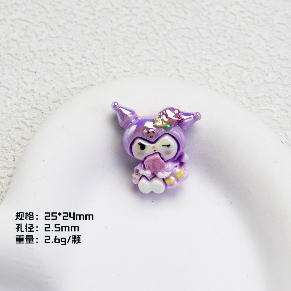 Glossy Purple Kuromi Resin Beads 10pcs Vibrant Floral Details 8