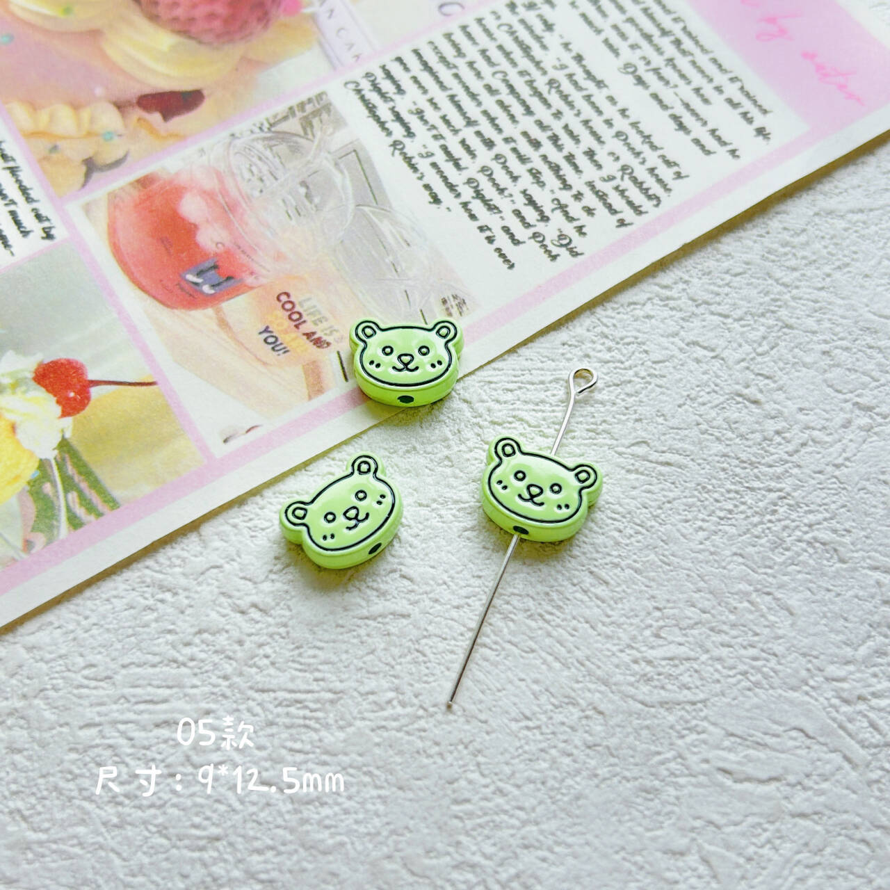 Bear Head Metal Beads 12mm Pastel Painted Chubby Style 10pcs 10