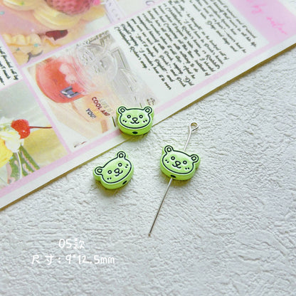 Bear Head Metal Beads 12mm Pastel Painted Chubby Style 10pcs 10