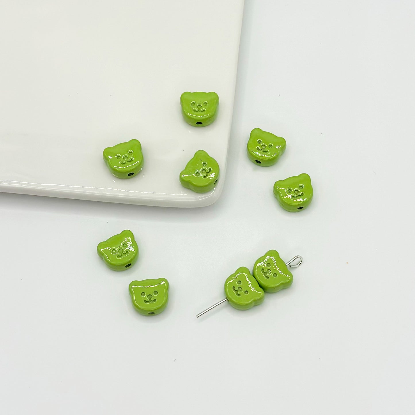 Teddy Bear Metal Beads 10mm Glossy Painted Alloy 10pcs 13