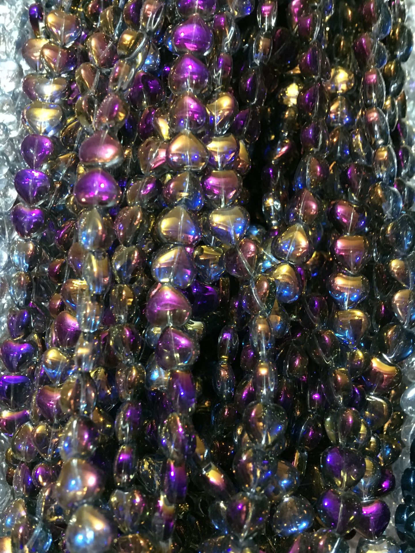 Electroplated Heart Glass Beads 8mm Transparent Mixed Colors 50pcs 19