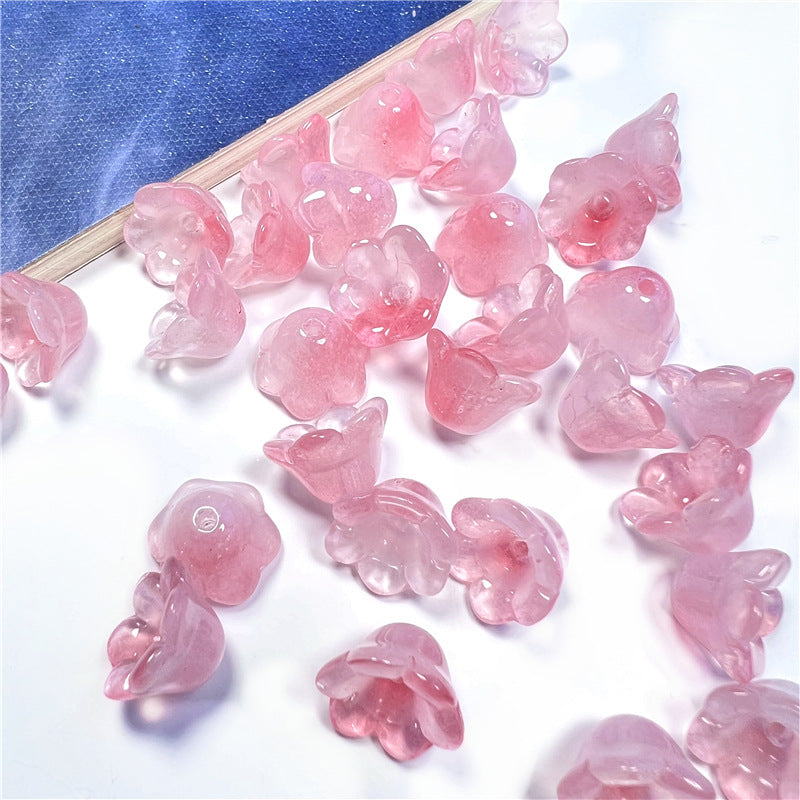 Wind Chime Flower Glass Beads 12mm Transparent Pink 50pcs