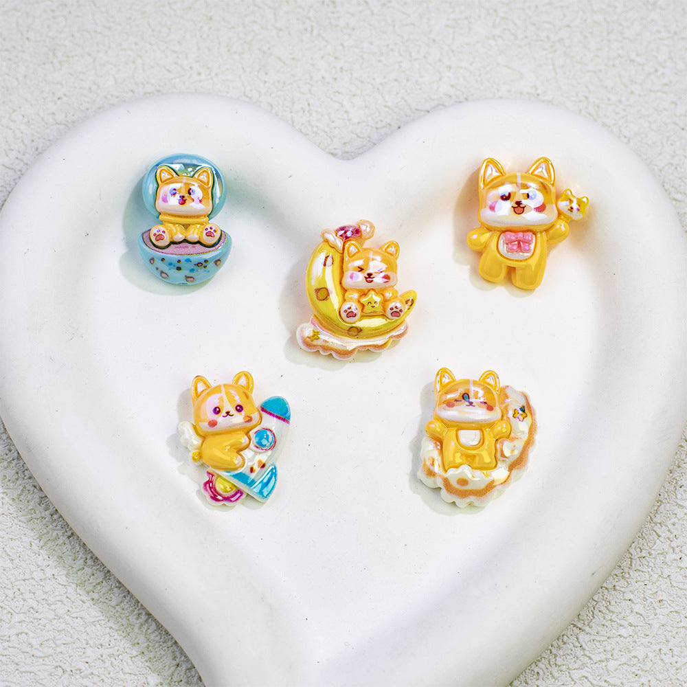 Plating Cute Corgi Resin Beads Glossy Honey Tone 10pcs 6
