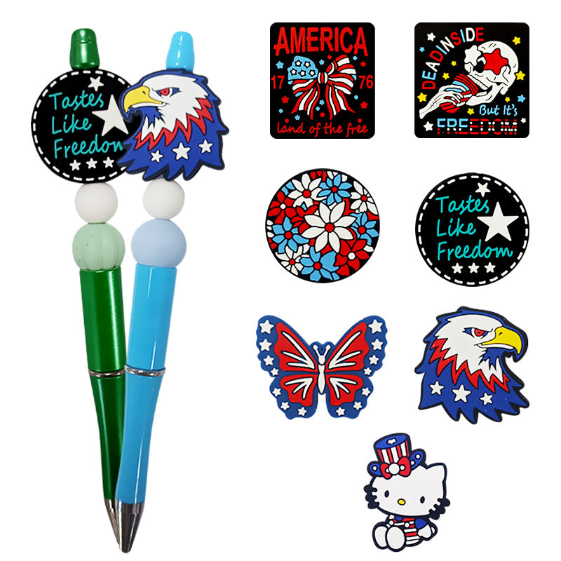 Silicone Focal Beads Independence Day Patriotic Icons 20pcs