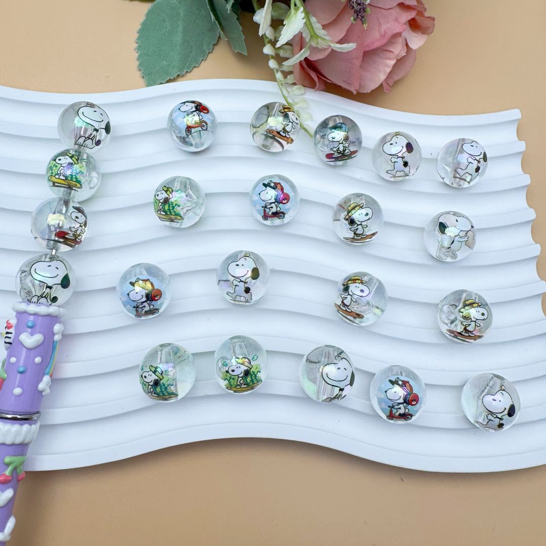 Clear Round Acrylic Beads 16mm Snoopy Pattern 50pcs