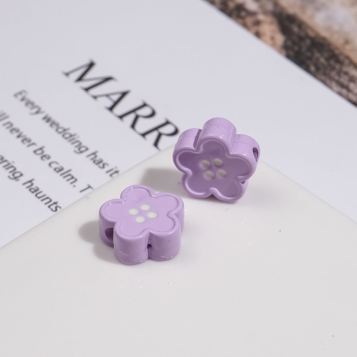Painted Flower Button Acrylic Beads 12mm Glossy Pastel 50pcs 14