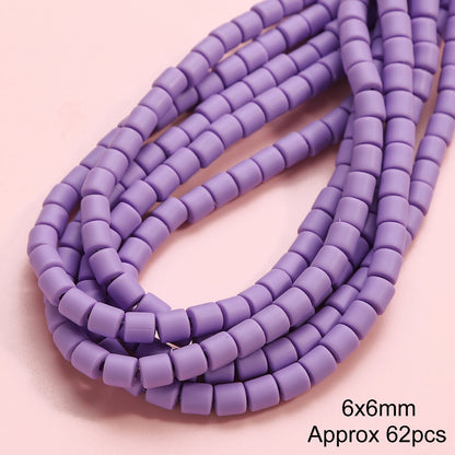 Cylindrical Clay Beads 6mm Colorful Polymer 62pcs 8