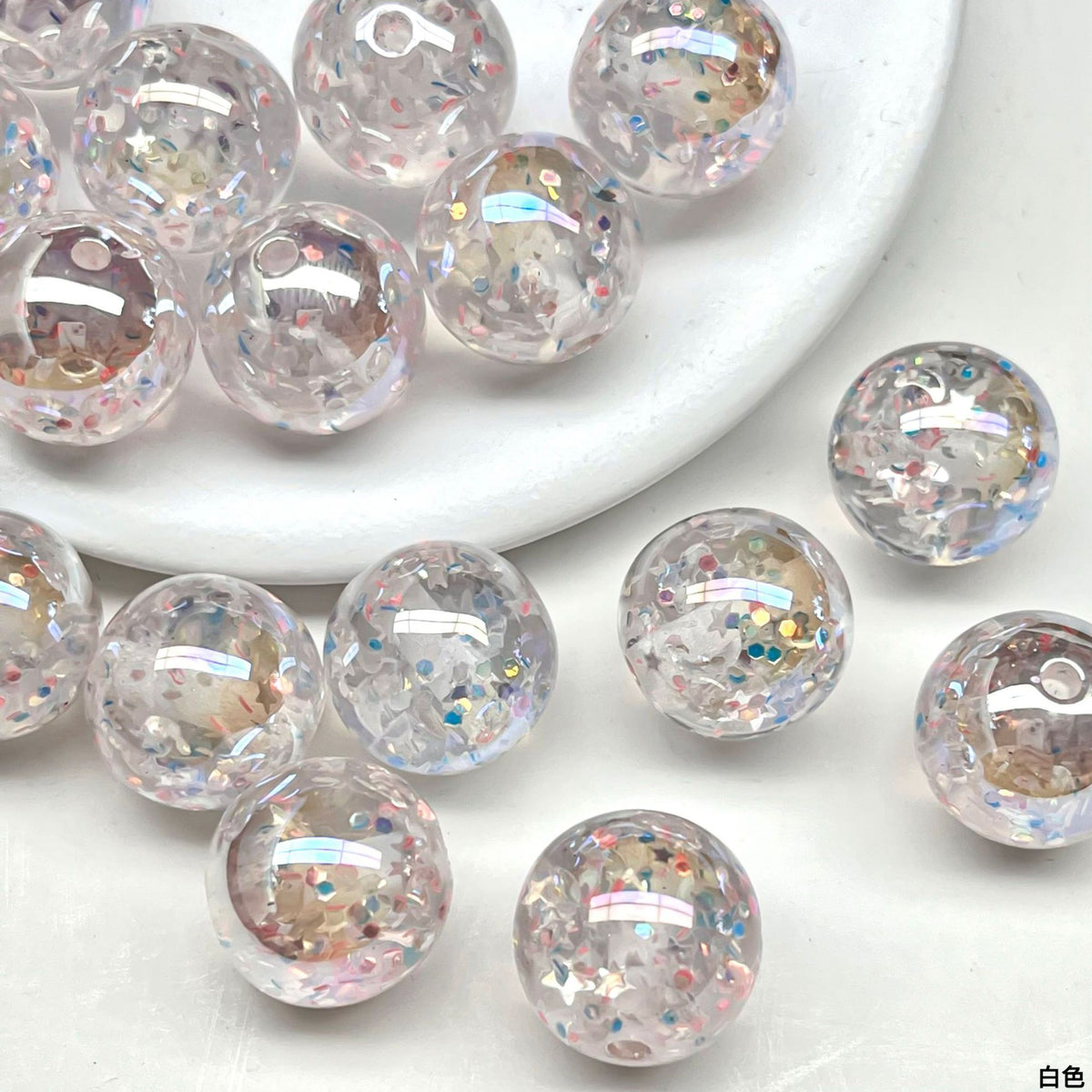 Clear Sparkle Glitter Resin Beads 16mm Round 10pcs 6