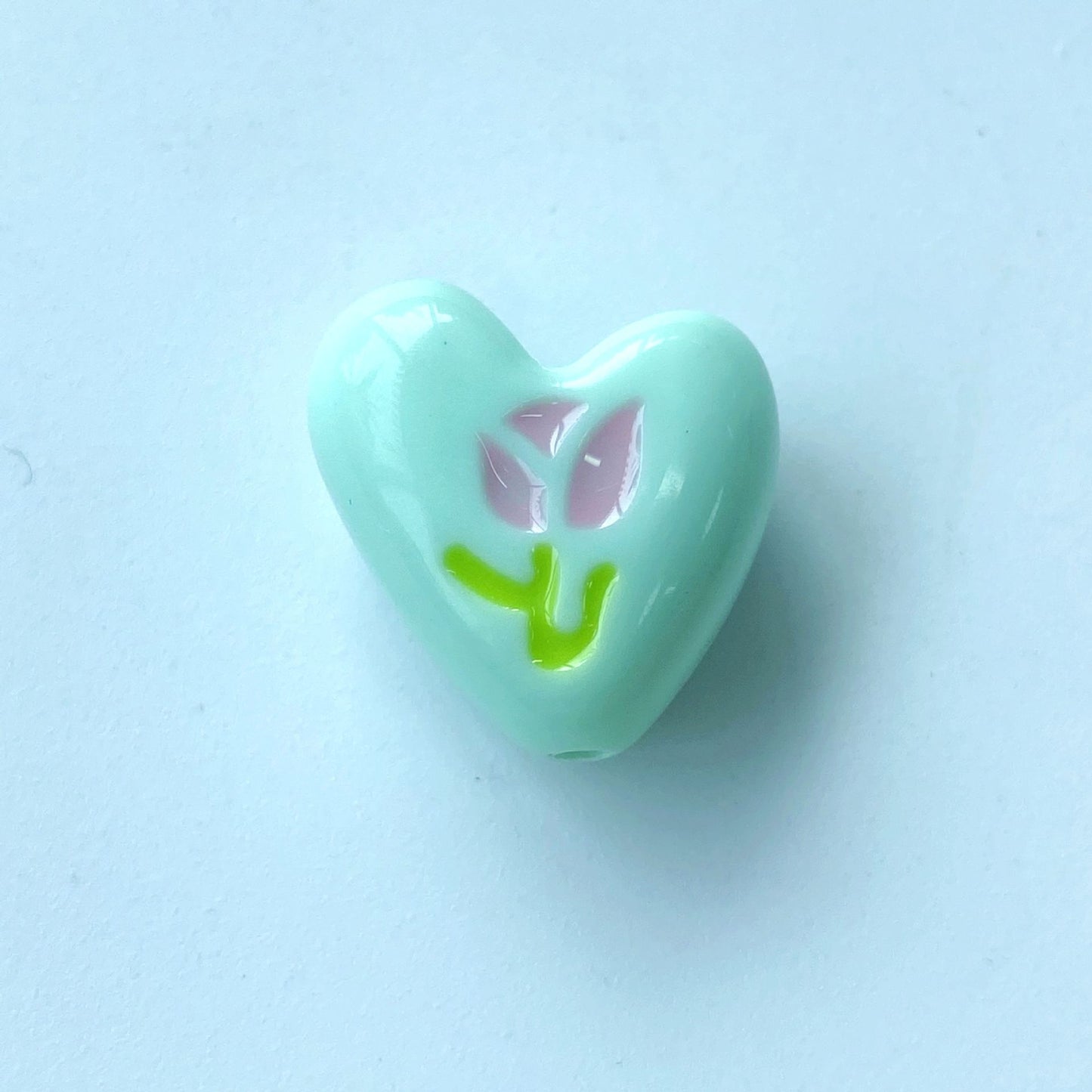 Hand Painted Heart Acrylic Beads 20mm Summer Tulip Pastel 100pcs 12