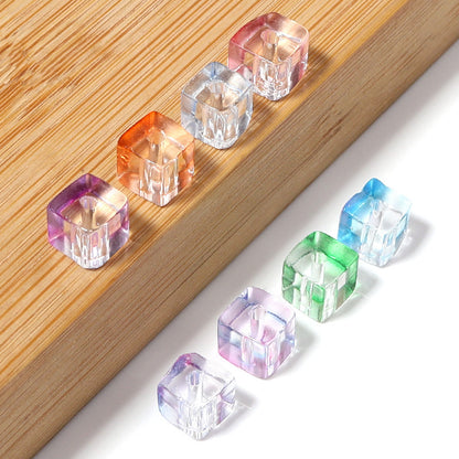 Transparent Square Glass Beads 7mm Pastel Mixed Colors 100pcs 3