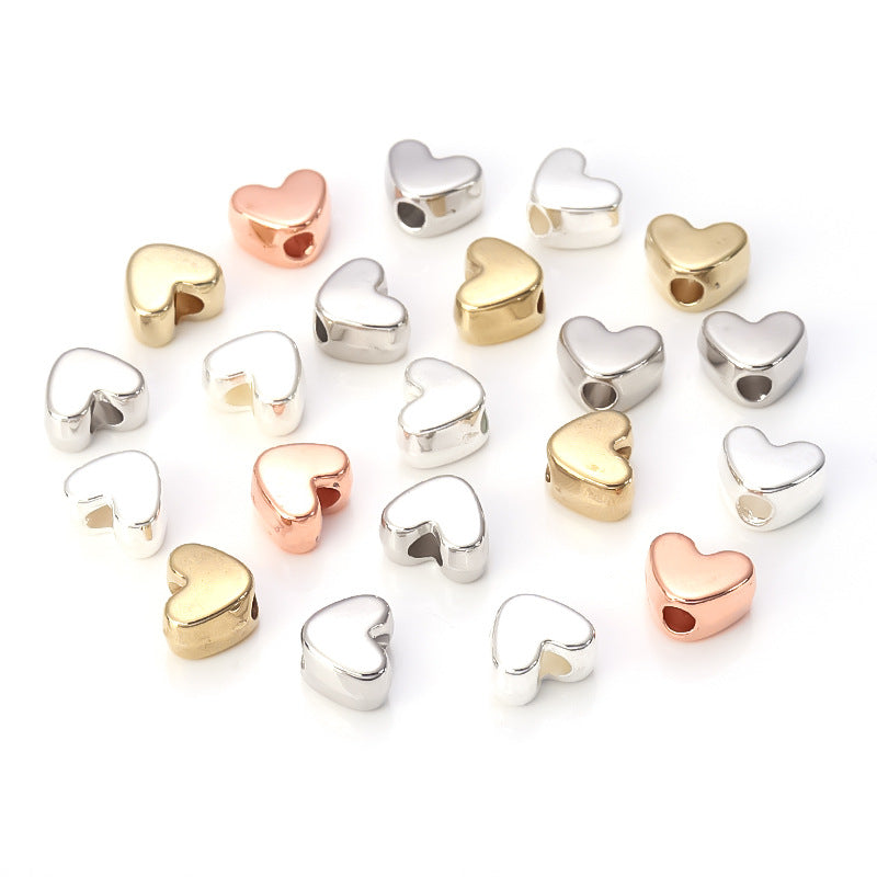 Plating Heart Acrylic Beads 12mm Large Hole Mixed Colors 100pcs