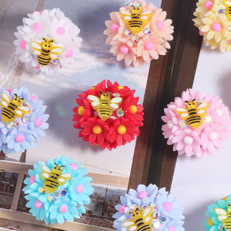 Floral Bubblegum Beads 20mm Buzzing Bee Resin Rhinestone 5pcs 2