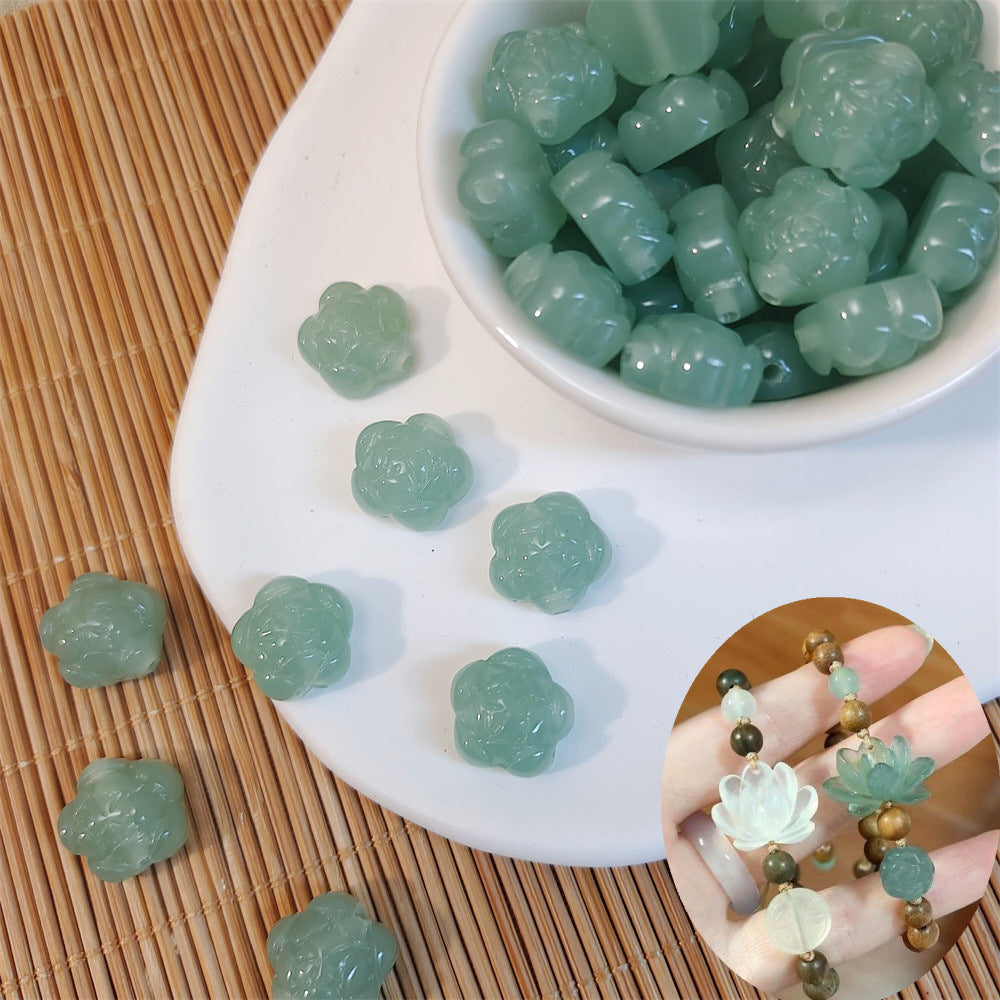Imitation Jade Five-Petal Resin Beads 12mm Translucent Pastel 10pcs 3